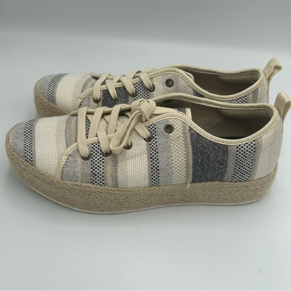 Bobs Skechers Women’s Sesame Espadrille Sneakers Shoes Size 9 Woven Striped Jute